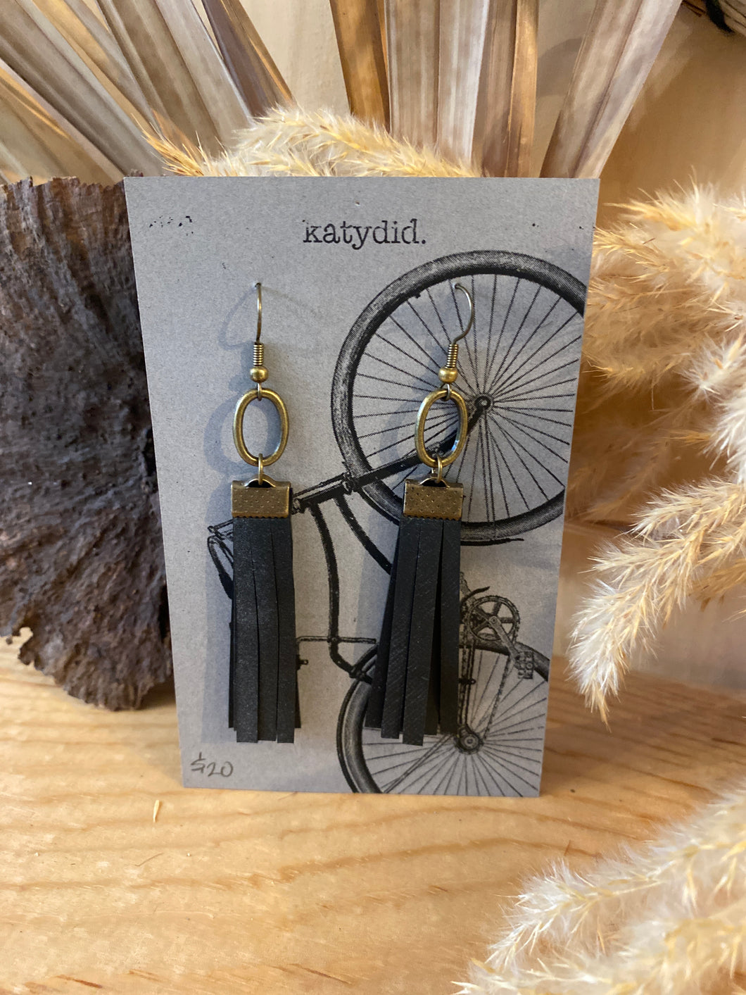 K20 Katydid recycled bike tube earrings