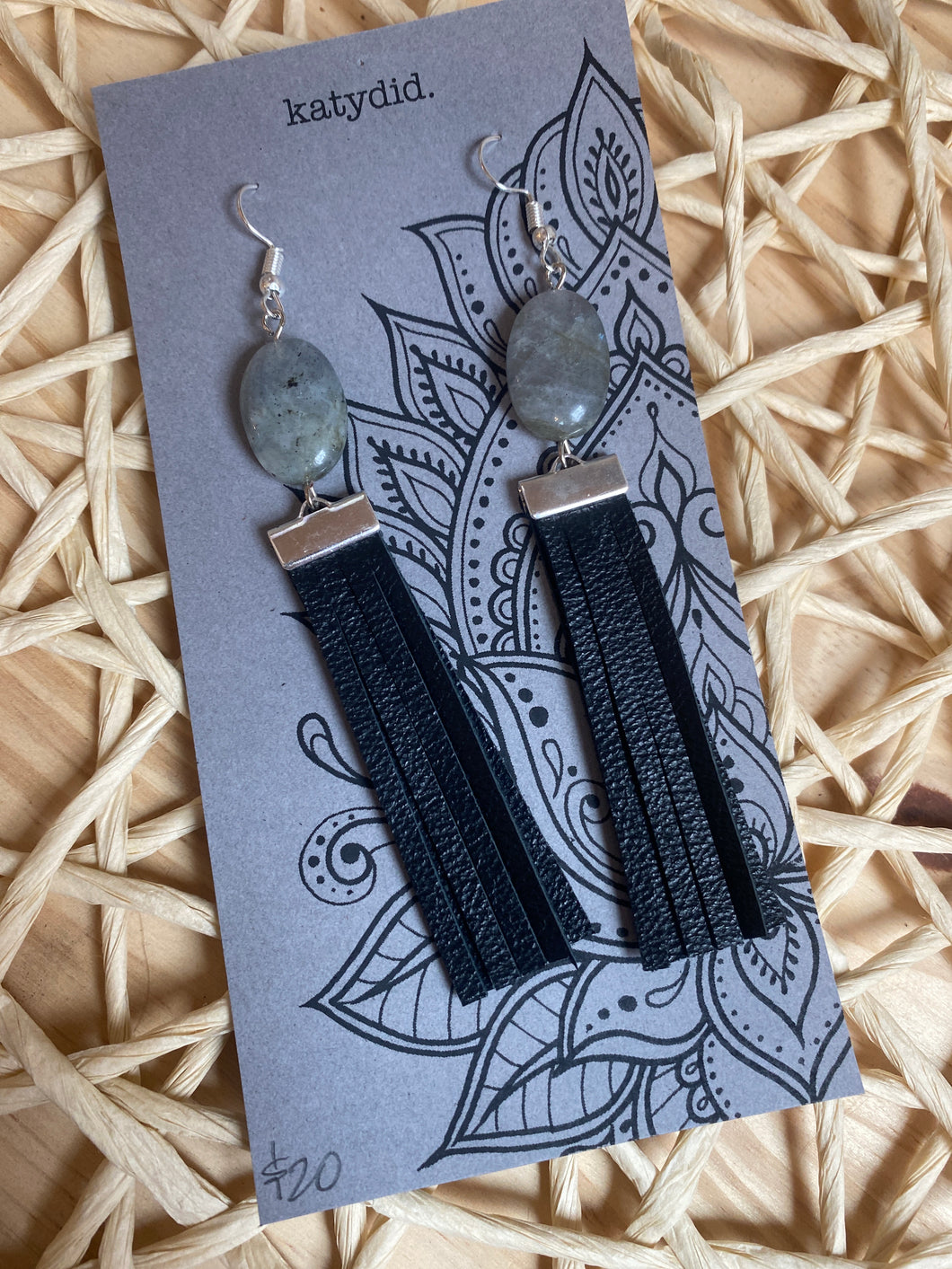 Katydid K25 black reclaimed leather with stones earrings