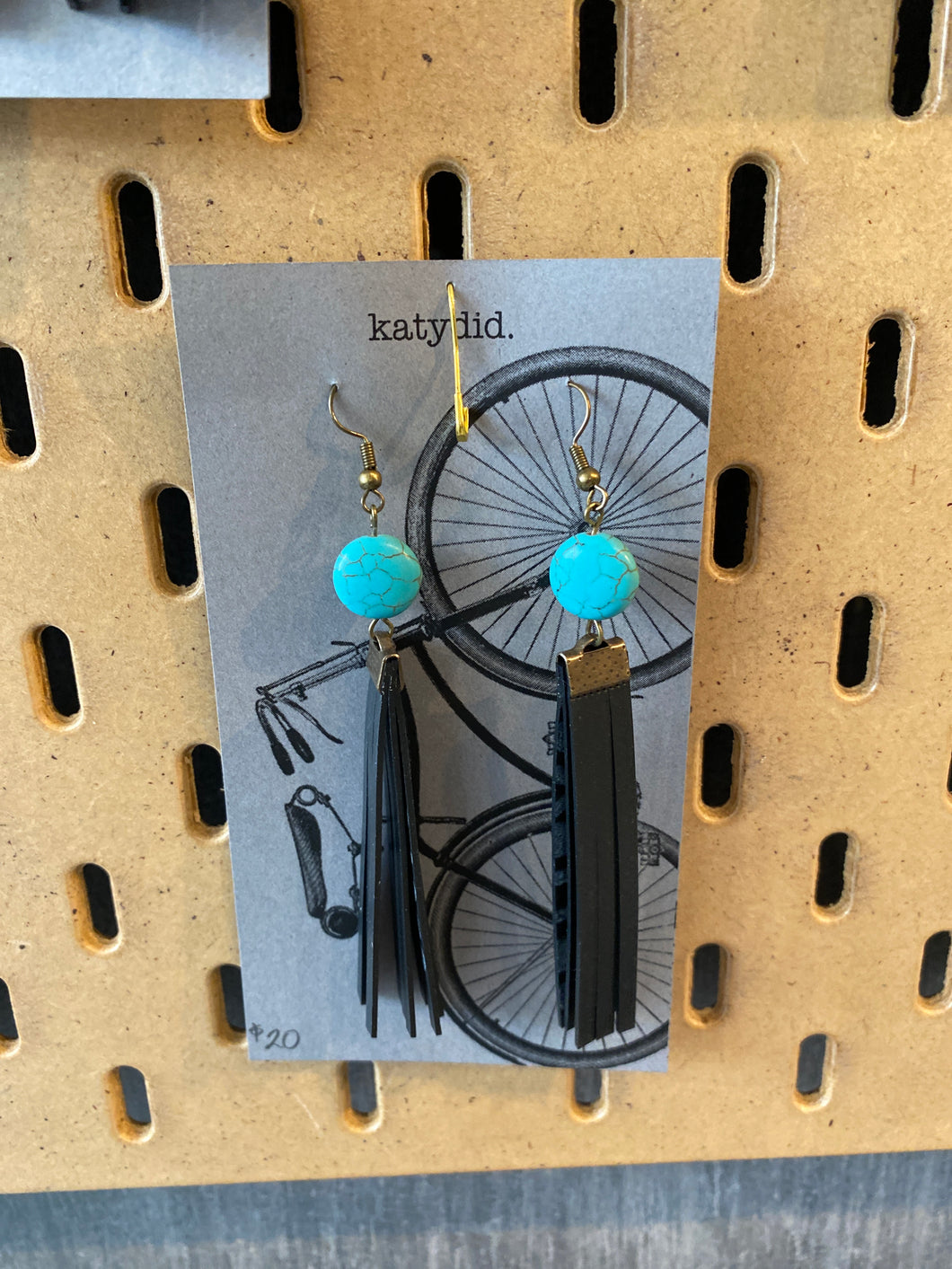 K18 Katydid black bike tube turquoise stone